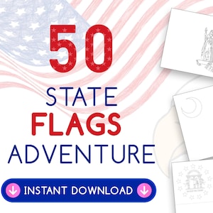 All 50 State Flags Coloring Pages for Adults, Kids and Families - Fun Facts, Color Guides, Digital coloring, Instant Download, Printable
