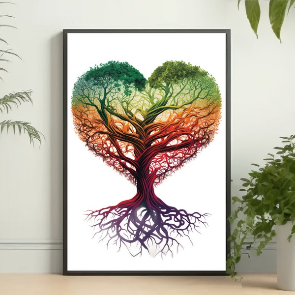 Celtic Tree of Life Forming A Colored Heart | Wall Art | Unique AI Generated | High-End Quality | Digital Download | Printable