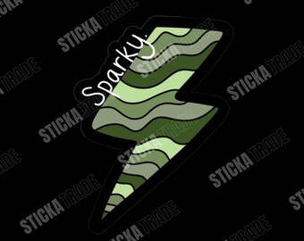 Green wavy Sparky Glossy Vinyl Sticker, Electrician, Tradie