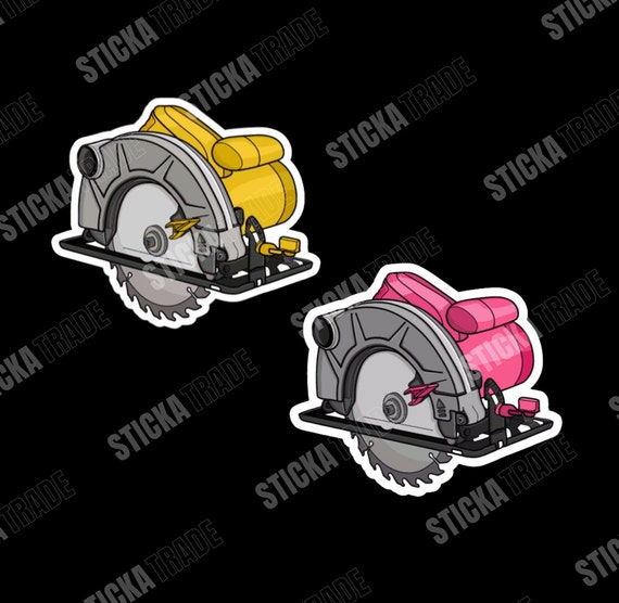 Pink or Yellow Circular Saw Glossy Vinyl Sticker