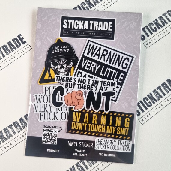 The Angry Tradie Glossy Heavy Duty Vinyl Sticker Collection Pack