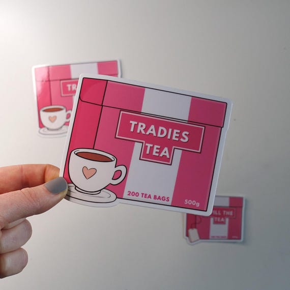 Pink Tradie Tea Box  Glossy Vinyl Sticker