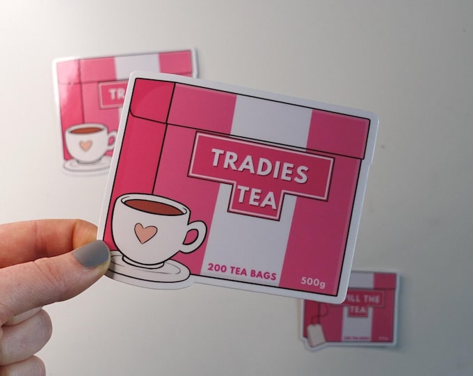 Pink Tradie Tea Box  Glossy Vinyl Sticker