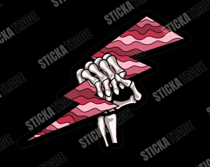 Skeleton Spark Wavy Pink Glossy Vinyl Sticker