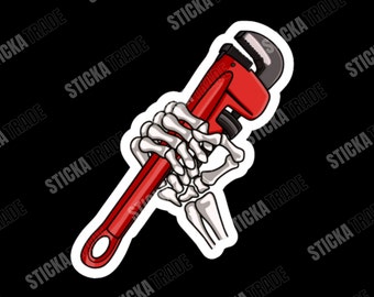 Skeleton Hand Wrench  Glossy Vinyl Sticker, Plumber Sticker, Plumber Gift, Fitter, Engineer, Engineer Gift