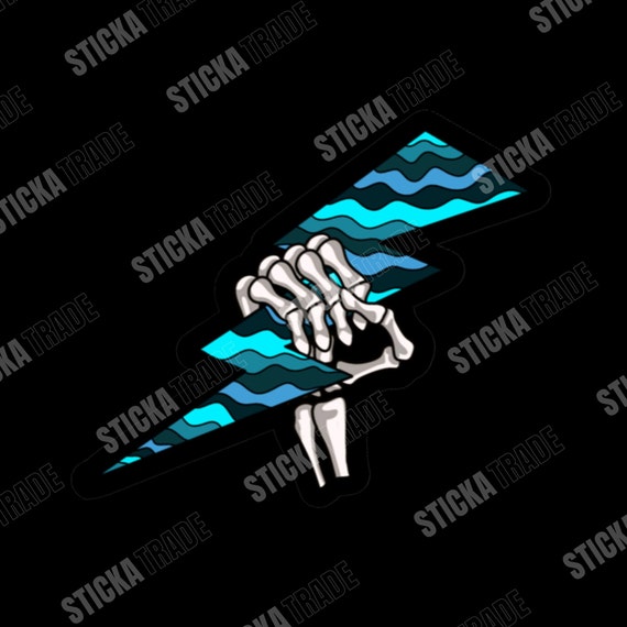 Skeleton spark wavy blue Glossy Vinyl Sticker, Electrician, Tradie