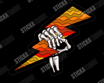 Skeleton Spark Wavy Orange Glossy Vinyl Sticker