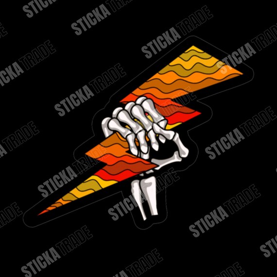 Skeleton Spark Wavy Orange Glossy Vinyl Sticker