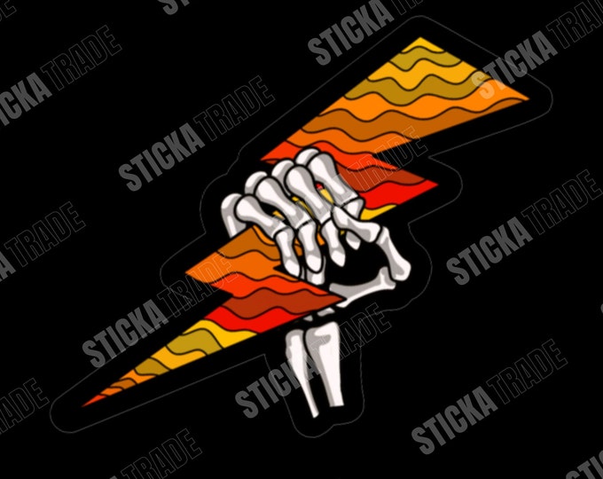 Skeleton Spark Wavy Orange Glossy Vinyl Sticker