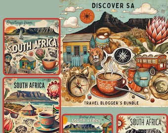 Discover SA Travel Blogger's South African Graphics Kit, Digital Download PNG, African Icon Clipart, Social Media Marketing, Tourism Visuals