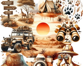Wildlife Clipart Collection Explorer - 24 High-Resolution PNGs Safari Bundle