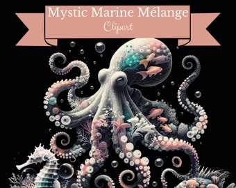 Under water Seahorse Octopus Clipart Mystic Marine Mélange: Underwater Clipart Bundle 10 PNGs, 300dpi