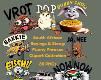 South African Sayings & Slang Clipart Bundle | 30 PNG Images | Funny Phrases | Transparent Backgrounds