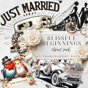 Elegante bruiloft momenten clipart bundel zalig begin PNG transparante achtergrond