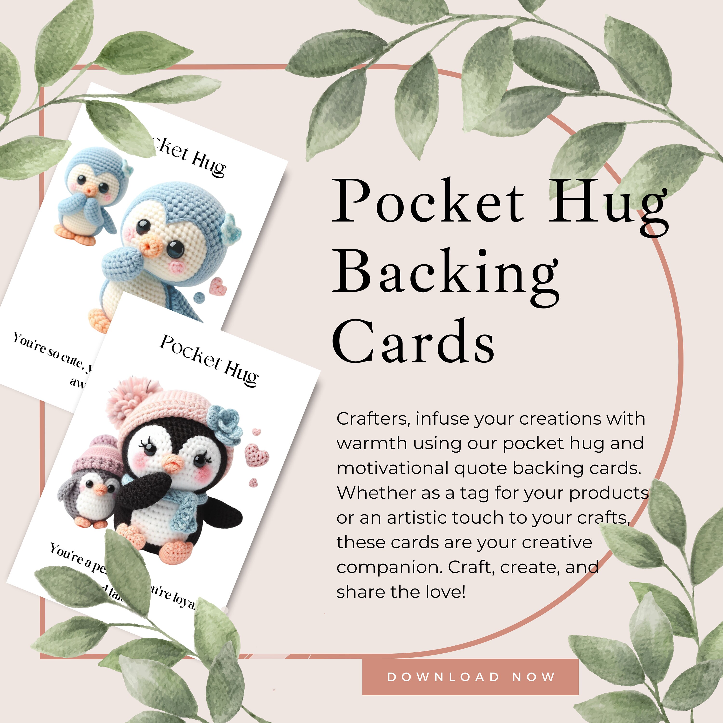Penguin Pocket Hug Backing Cards, Cool and Cute Quotes, Printable A4