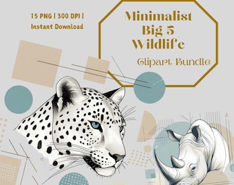 Cabeça de animal dos 5 grandes animais: arte moderna de safári (download digital)