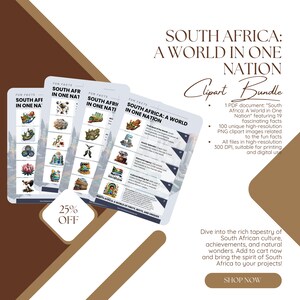 Faits amusants sur l'Afrique du Sud PDF | Clipart africain PNG | Images éducatives sur le tourisme | Téléchargement numérique | 100 fichiers haute résolution