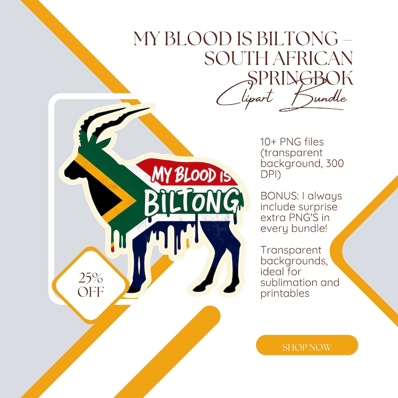 My Blood is Biltong Clipart PNG Bundle | South African Springbok Flag ...
