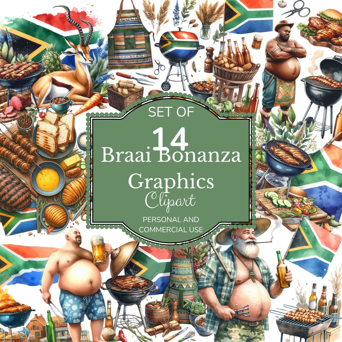 Braai Clipart Bonanza Graphics - 14 BBQ Clipart Pngs - Digital Download ...