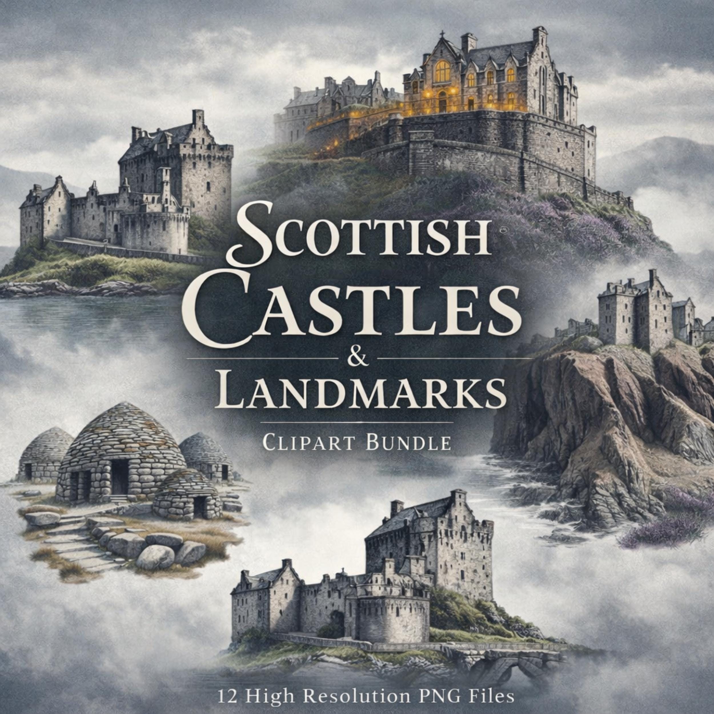 Scottish Castles Clipart Bundle | Edinburgh Castle PNG | Eilean Donan ...