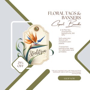 Étiquettes et bannières florales – 15 PNG + bonus | Étiquette de fleurs sauvages africaines Clipart | Etiquettes botaniques | Téléchargement numérique de scrapbooking