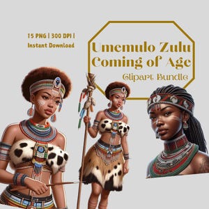 Zulu Umemulo Clipart | 15 PNGs | Traditional South African Ceremony, Beaded Attire, Cultural Celebration, Transparent Background