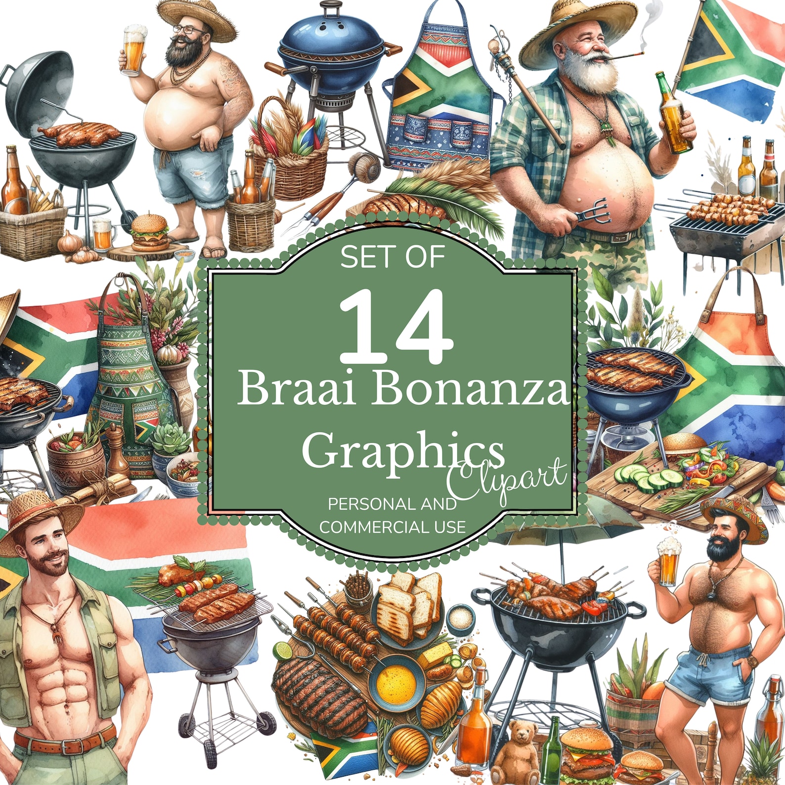 Braai Clipart Bonanza Graphics - 14 BBQ Clipart Pngs - Digital Download ...