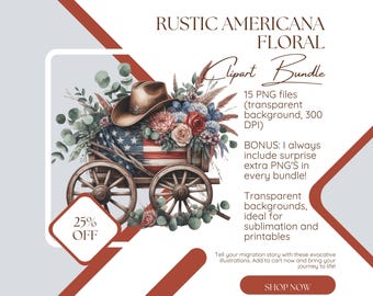 Rustic Americana Floral Clipart: Watercolor Western PNGs (Digital Download)