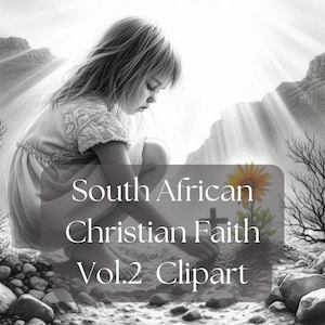 Clipart cristiano sudafricano / Volumen 2 / 15 PNG / Arte a lápiz en blanco y negro, Protea, Cruz, Biblia / Clipart de fe / Fondo blanco Dow