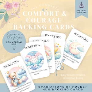 Pocket Hug Card Pocket Hug Karten für Kinder | Trost und Mut zum Ausdrucken | 9er Set Motivationszitate | Digitaler Download