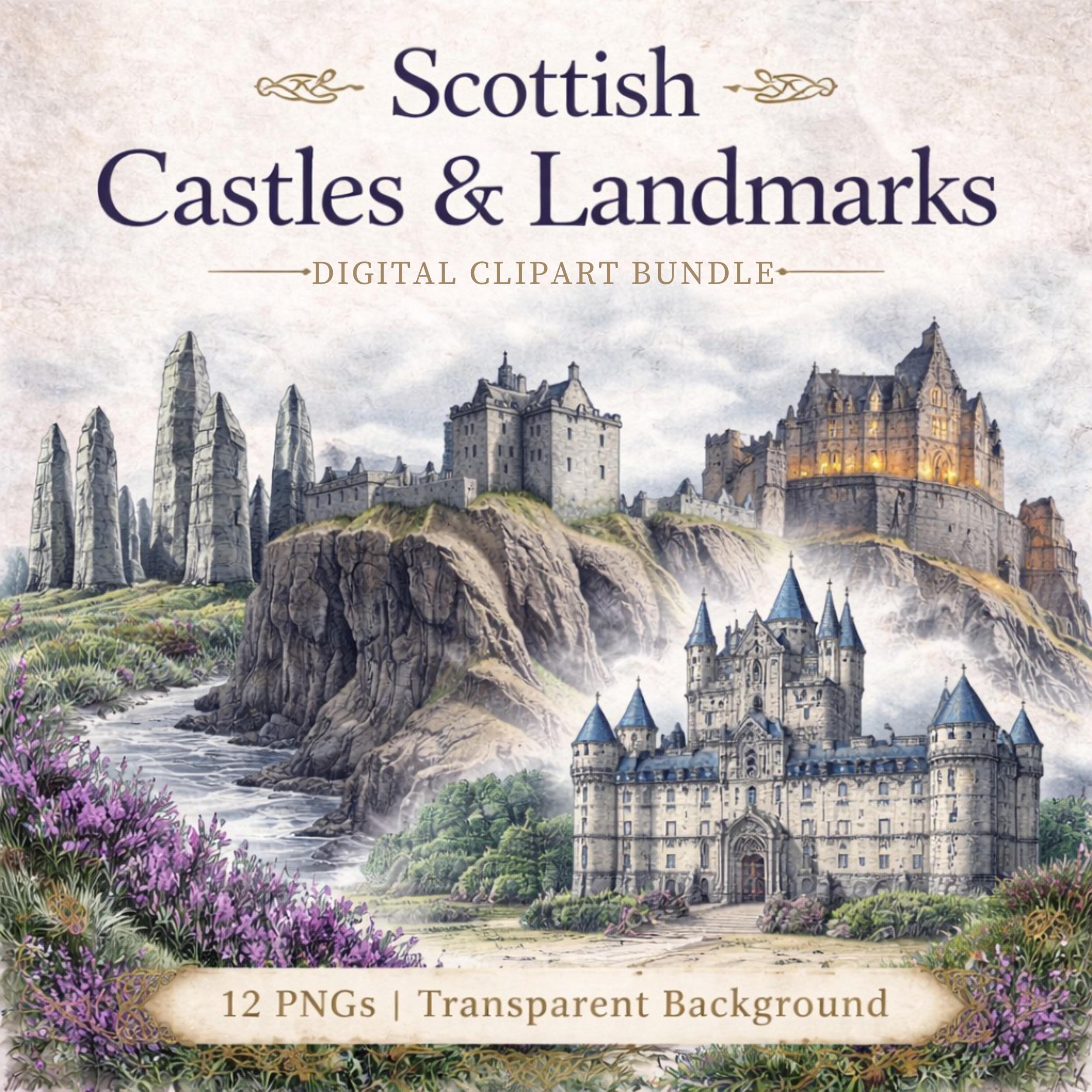 Scottish Castles Clipart Bundle | Edinburgh Castle PNG | Eilean Donan ...