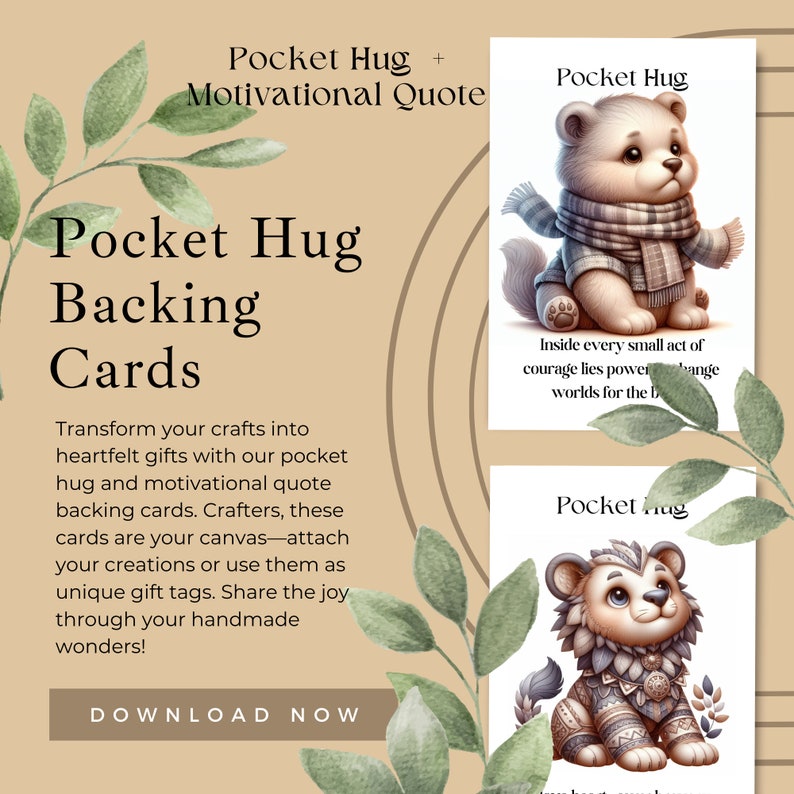 Courageous Cubs Pocket Hug Backing Cards Set of 9 Motivational