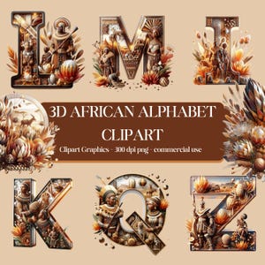 Lettera 3D sudafricana PNG / Alfabeto di cristallo Zulu Ndebele / Carattere con motivo africano / Tipografia con perline Protea / 104 immagini PNG