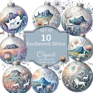 PNG de Natal da África do Sul | Arte de enfeites africanos | Clipart de protea de leão | Enfeite de Natal iridescente | 10 arquivos digitais
