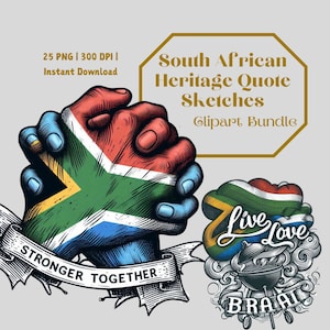 Clipart citazioni sudafricane / 24 PNG / schizzo a inchiostro, King Protea, arte di Ubuntu, sfondo trasparente, download digitale