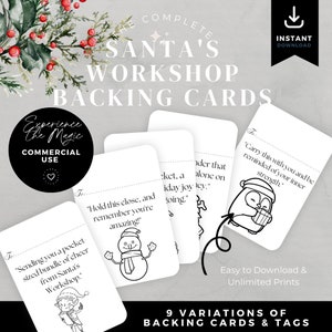 Cartes de soutien de l'atelier du père Noël Pocket Hug avec étiquettes cadeaux en prime - Motivation des Fêtes - Lot de 9 modèles uniques - Cartes de câlin