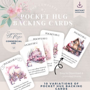 Cartões de apoio em aquarela Pocket Hug Saudações da temporada - Conjunto de 10 cartões de apoio festivos de Natal - Presenteie um Pocket Hug hoje mesmo, anexe um artesanato