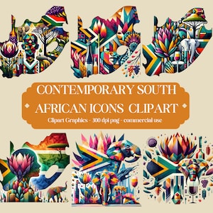 Pacchetto PNG di icone sudafricane moderne / Abstract Protea Table Mountain Mandela / 22 disegni a strati / Download digitale per uso commerciale