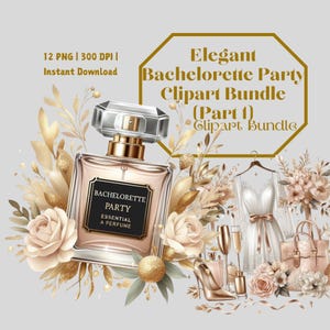 Elegantes Junggesellinnenabschied Clipart | 12 PNG | Brautparty Essentials | Hochzeitsdekor | Transparentbilder für Bastelprojekte