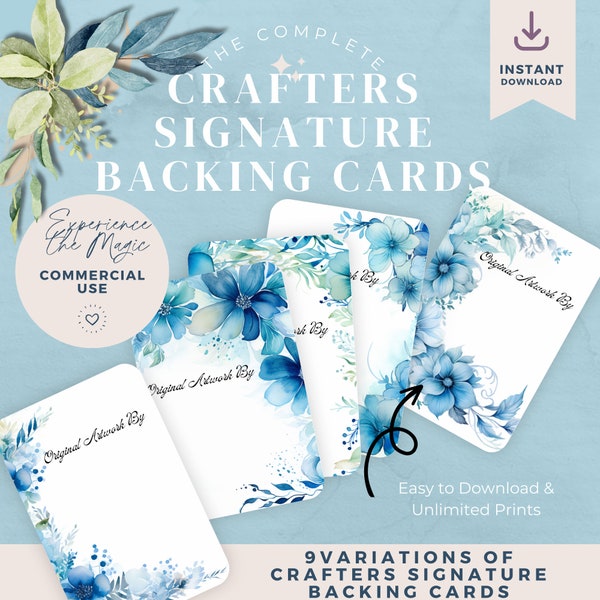 Shades of Blue Backing Cards - "Original Artwork By" Creators Signatures (Set of 9) Instant Download Cards and stand out from the crowd