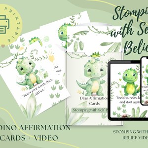 Affirmationskarten Dinosaurier-Thema - Stomping with Self-Belief Bundle 24 Inspirierende Motivationskarten Selbst-Ermächtigung PDF und Video Geschenk