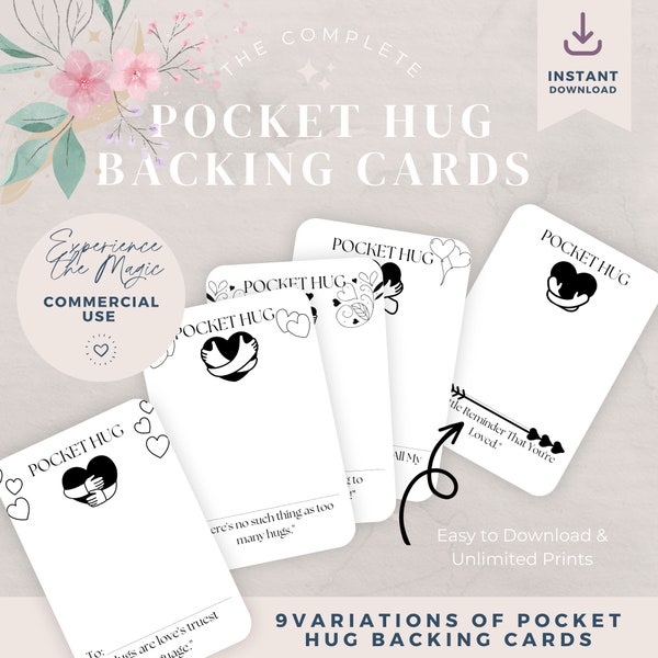 Pocket Hug Backing Cards Add Heartfelt Charm to Crafts - PDF Instant Download - Template Label Tag - 9 Unique Cards - Print At Home