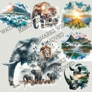 South African Nature & Sustainability Clipart Bundle | 35 PNG Images | Double Exposure | Transparent Backgrounds | Eco-Friendly Art