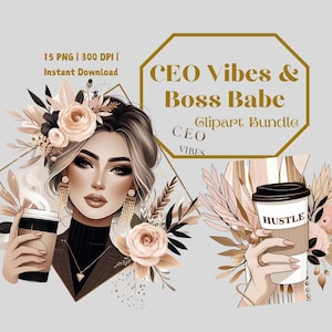 CEO Vibes Clipart | 15 PNGs | Boss Babe Digital Art, Office Chic, Blush Pink & Gold, Business Woman Clipart, Transparent Background, Digital
