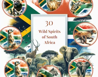 Wild Spirits of South Africa Clipart Bundle | 30 High-Resolution 300 DPI Images | Double Exposure Wildlife Art | No Transparent Backgrounds