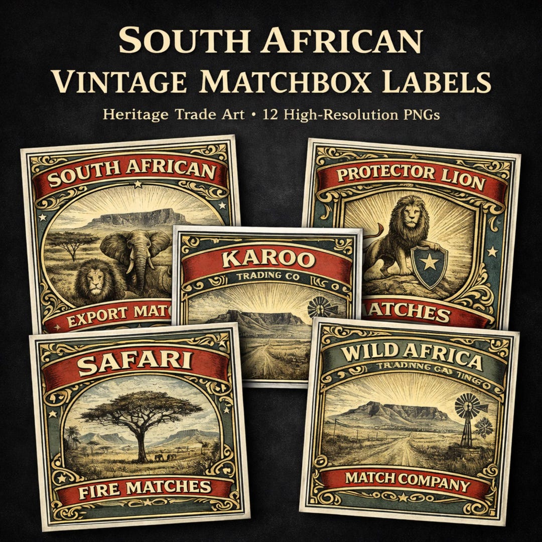 South African Vintage Matchbox Labels PNG | Retro Heritage Trade Art ...