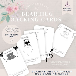 PRINTABLE Pocket Hug Bear Backing Card - Digital PDF - DIY packaging backing and display cards for handmade little hugs and gifts + labels