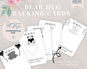 PRINTABLE Pocket Hug Bear Backing Card - Digital PDF - DIY packaging backing and display cards for handmade little hugs and gifts + labels