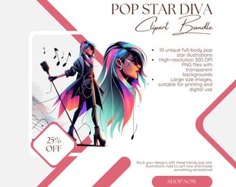 Clipart PNG di pop star alla moda: grafica di moda audace (10 immagini a figura intera)