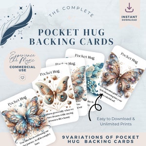 Blissful Butterflys Pocket Hug Backing Cards - Lot de 9 pièces jointes et étiquettes cadeaux inspirantes - Citation de motivation en téléchargement numérique